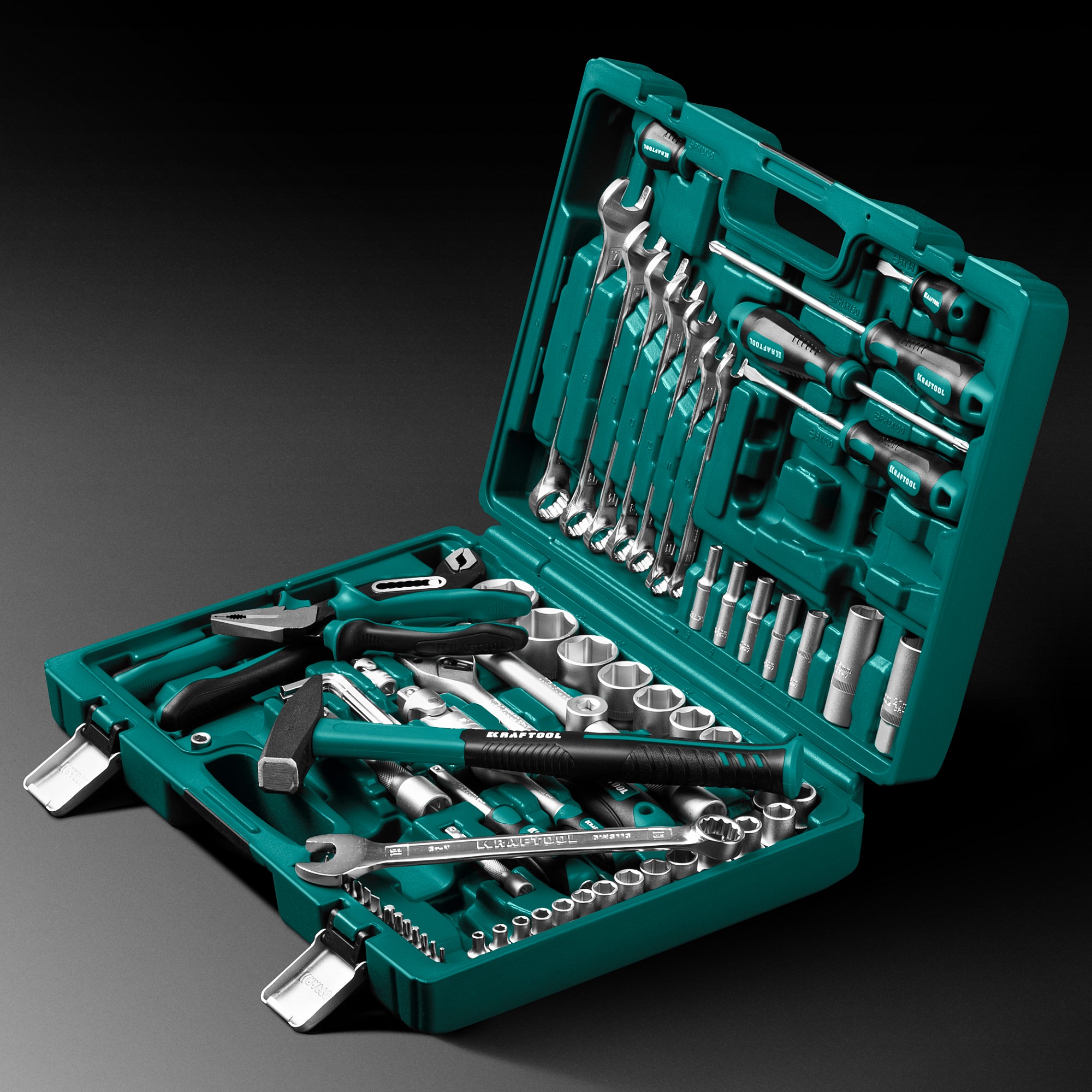 KRAFTOOL EXTREM-76, 76 предм., (1/2″+3/8″+1/4″), универсальный набор инструмента (27889-H76)