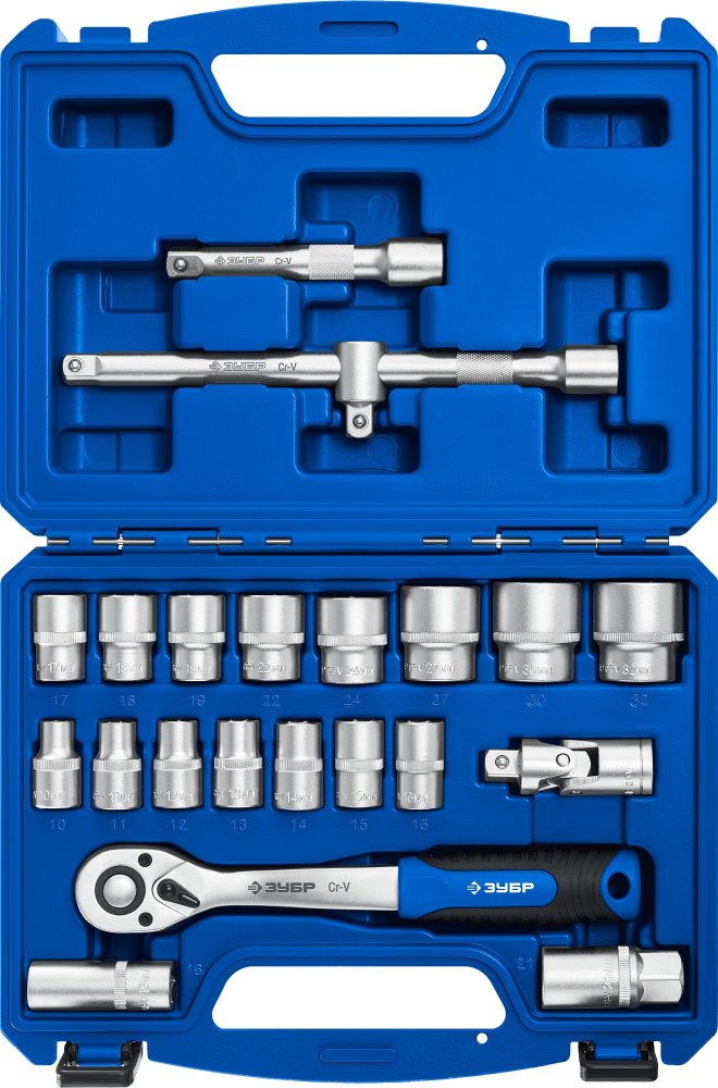 ЗУБР А-22, 22 предм., (1/2″), универсальный набор инструмента, Профессионал (27632-H22)