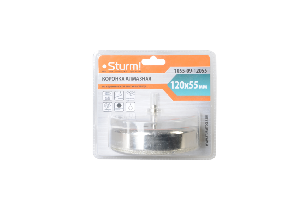 Коронка алмазн. По керам. Плитке и стеклу 120 x 55 мм,  с центрир. Сверл. Sturm!