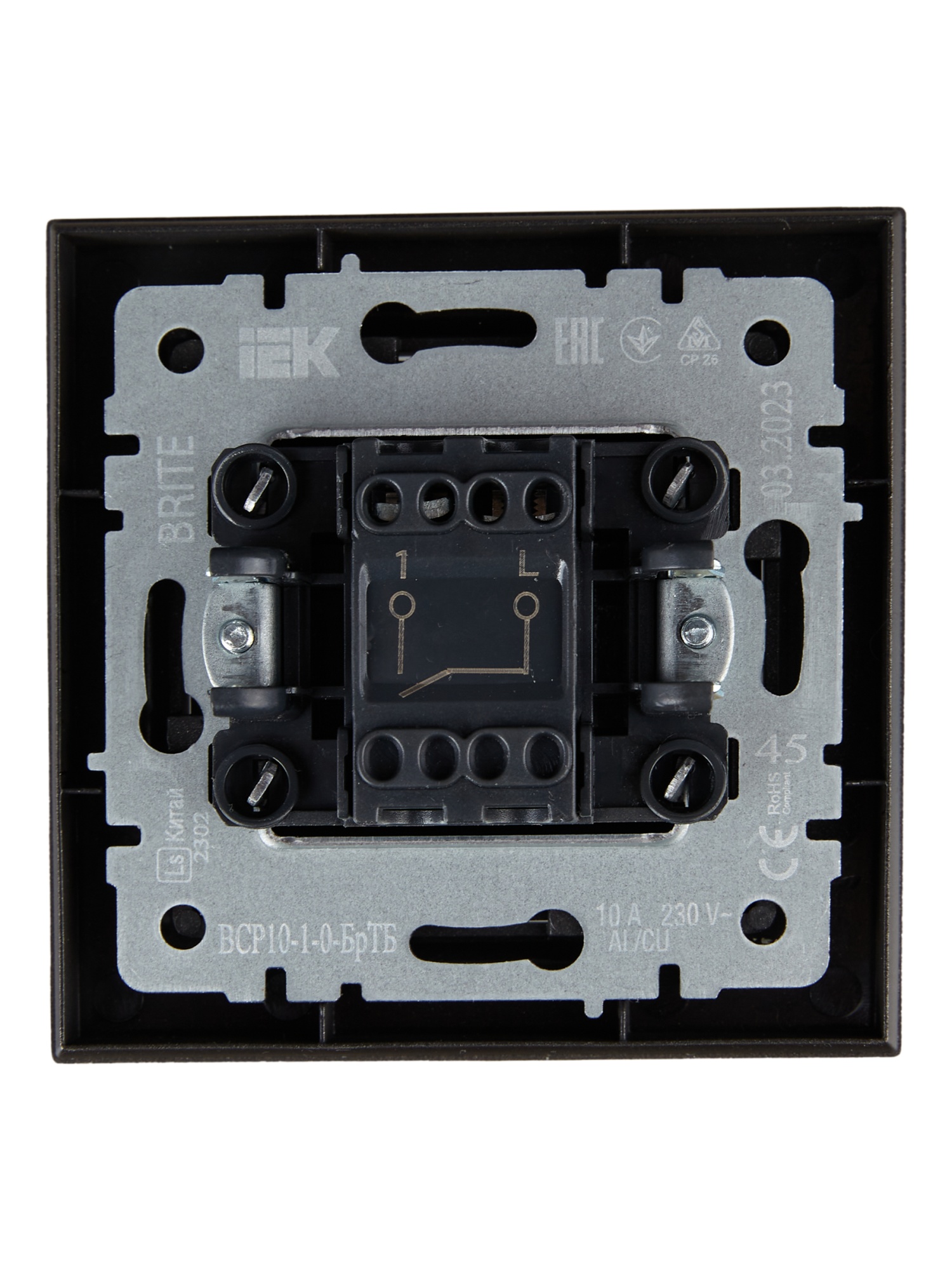 BRITE Выключатель 1-клавишный 10А в сборе ВСР10-1-0-БрТБ темная бронза IEK